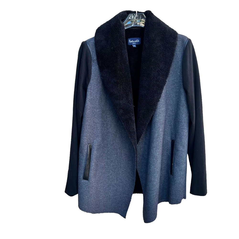 Splendid Black Grey Inside Sherpa POCKET Open Front Jacket Small